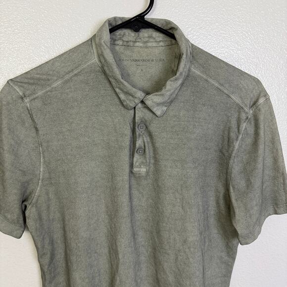 John Varvatos Polo Shirt Mens Small Cotton Short Sleeve Cement Casual Button - Picture 2 of 8